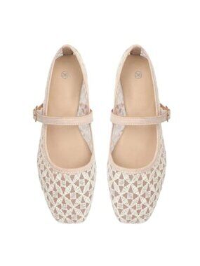 Women's Lace Embroidery Ballet Flats Square Toe Mary Jane Slip On Memory Foam
